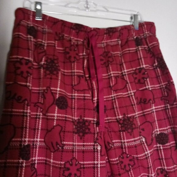 Mens size Large Red Plaid Polar Bear Pajama Pants Plush Pajama Bottoms - Picture 3 of 4
